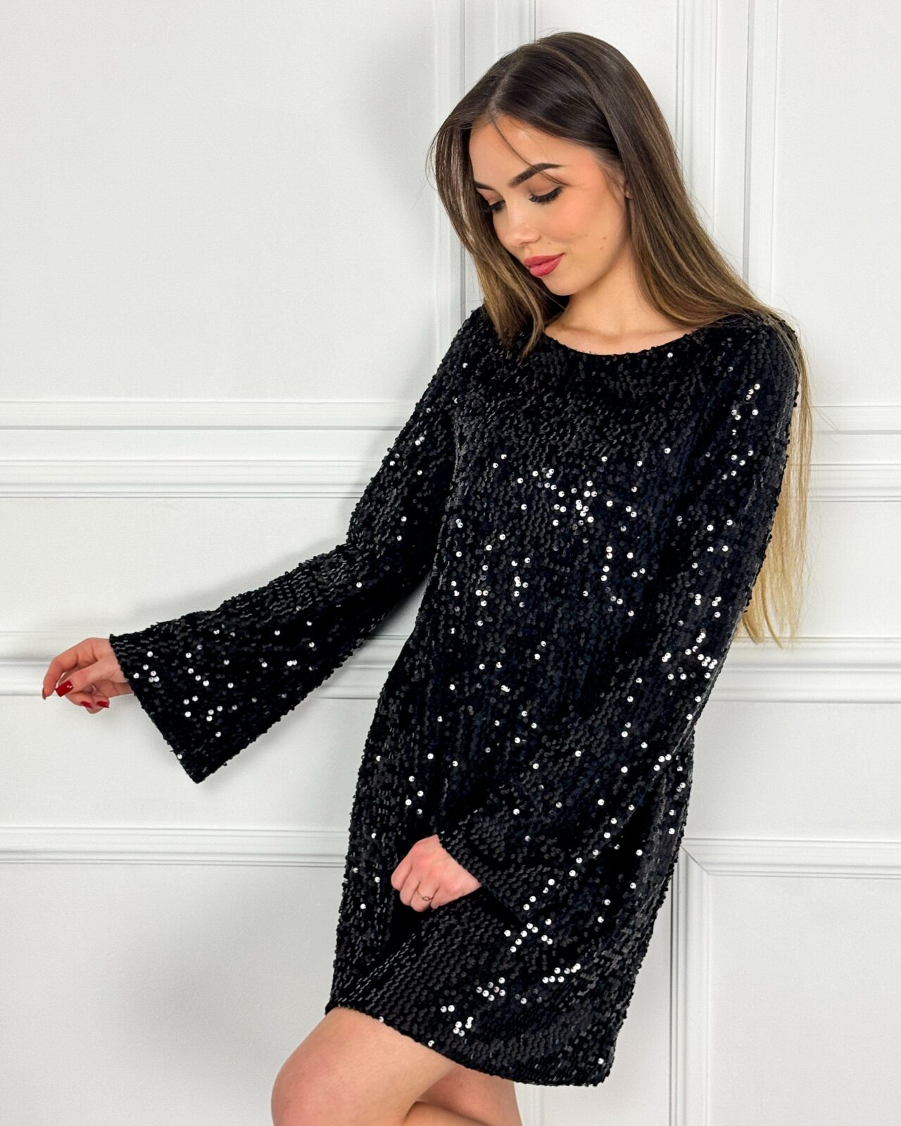 Cloud Wear AGATHA Cekinowa Sukienka Mini z Szerokimi Rękawami