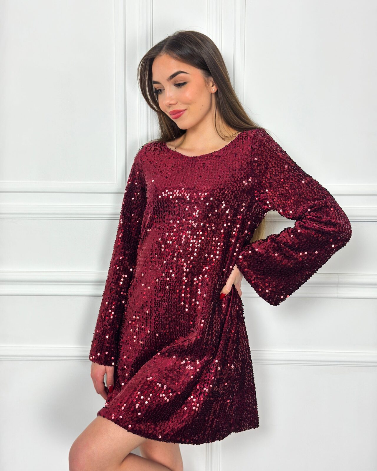 Cloud Wear AGATHA Cekinowa Sukienka Mini z Szerokimi Rękawami