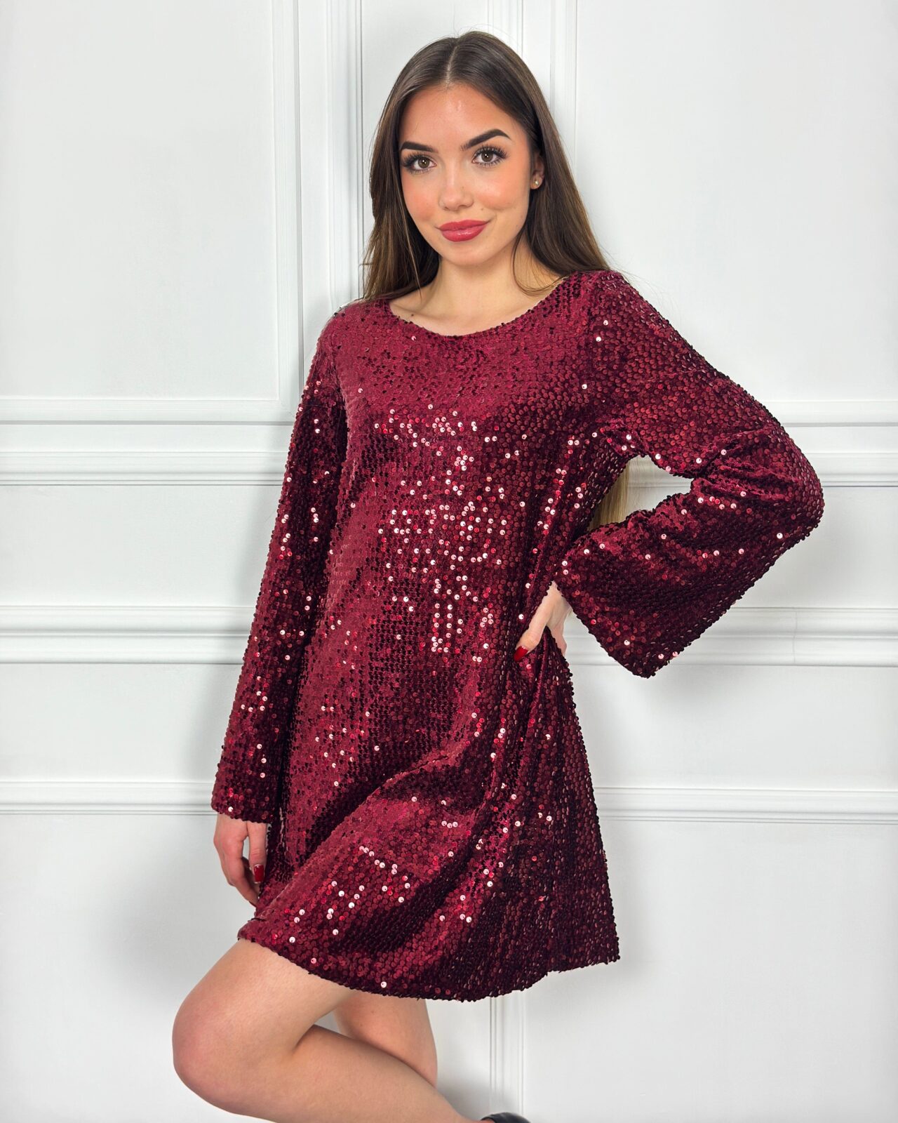 Cloud Wear AGATHA Cekinowa Sukienka Mini z Szerokimi Rękawami