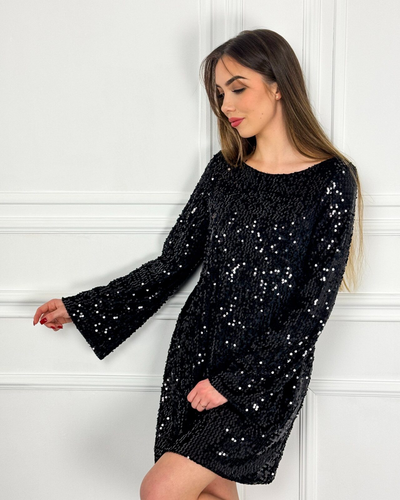 Cloud Wear AGATHA Cekinowa Sukienka Mini z Szerokimi Rękawami