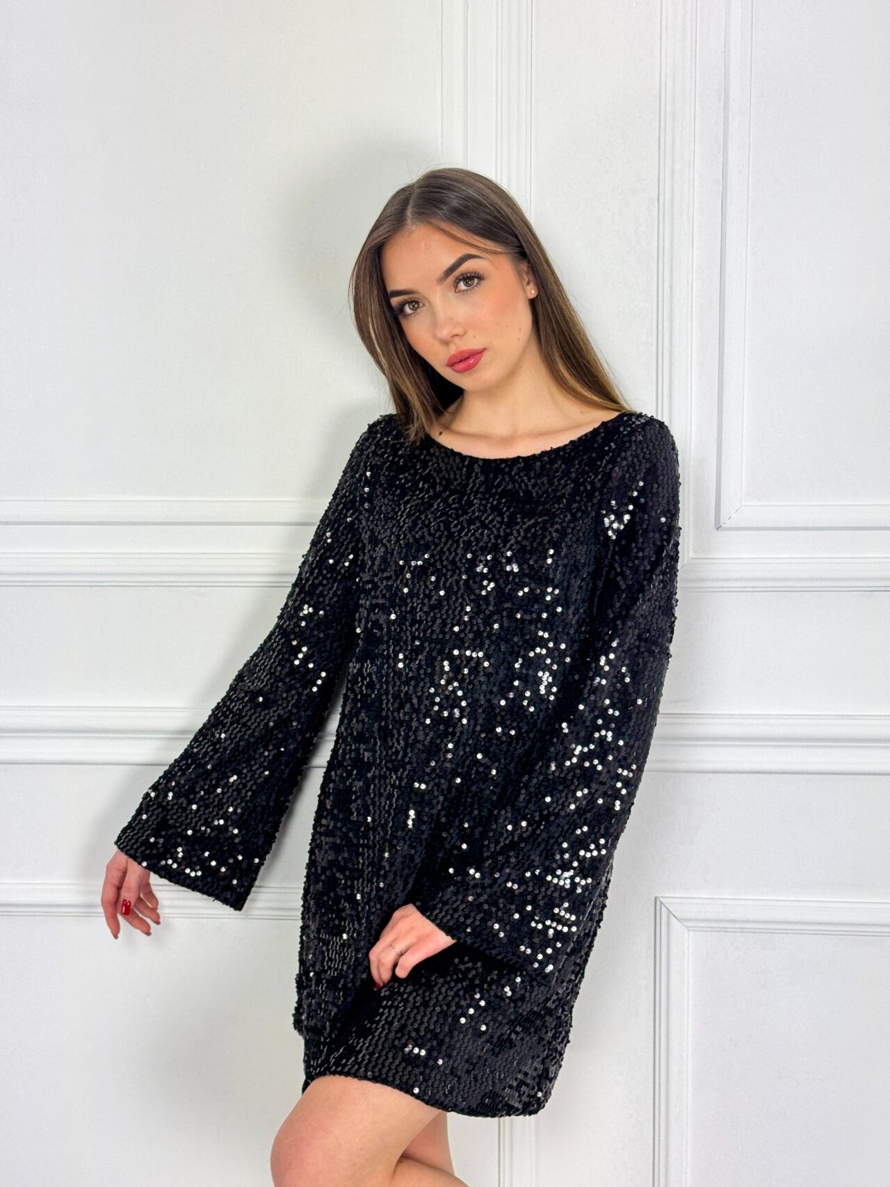 Cloud Wear AGATHA Cekinowa Sukienka Mini z Szerokimi Rękawami