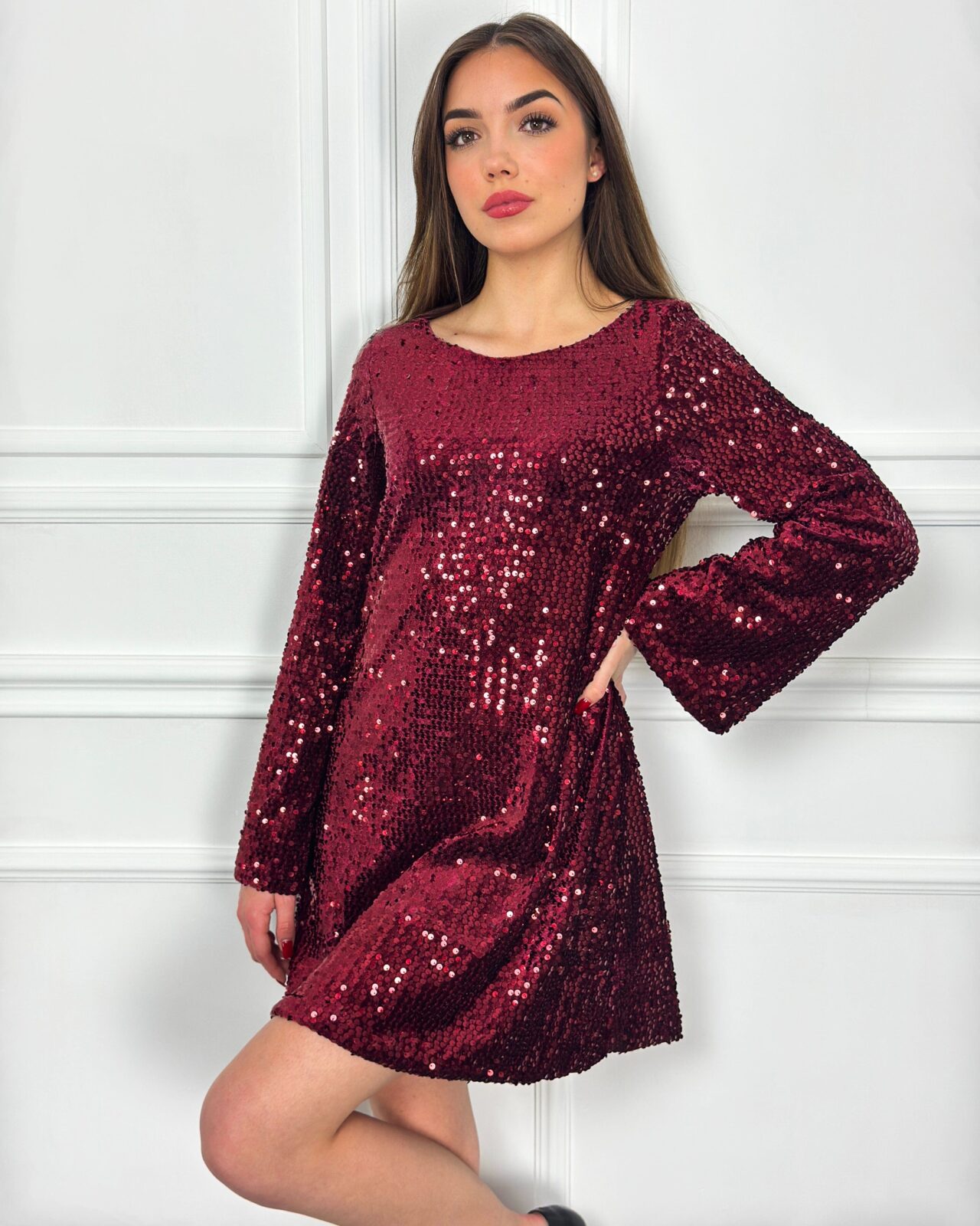 Cloud Wear AGATHA Cekinowa Sukienka Mini z Szerokimi Rękawami