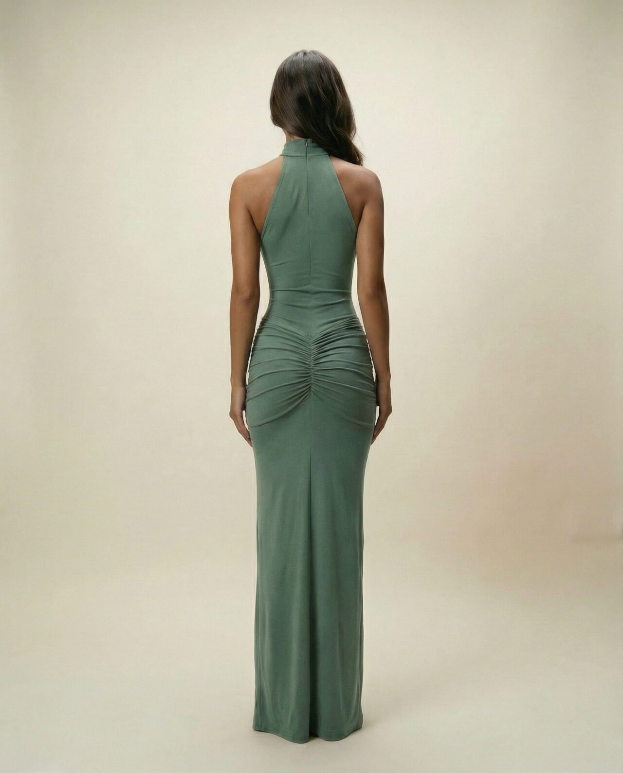 Cloud Wear SERENA – Sukienka Maxi z Marszczeniem i Zabudowaną Górą Szałwiowy